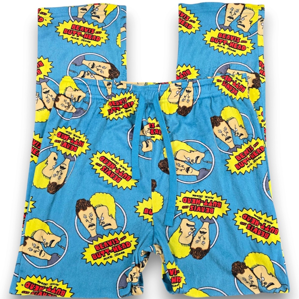 Beavis and Butt-Head Mens Size M Blue Polyester Sleep Pants Loungewear All Over